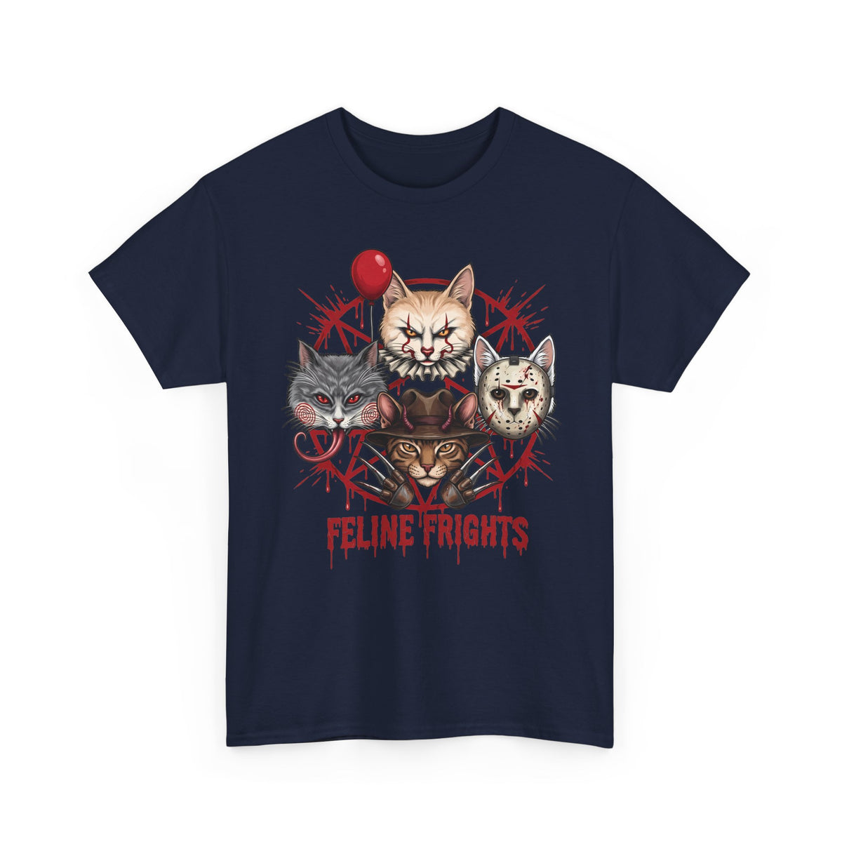 Funny Feline Frights T-Shirt — Slasher Movie Icons Cat Parody Apparel