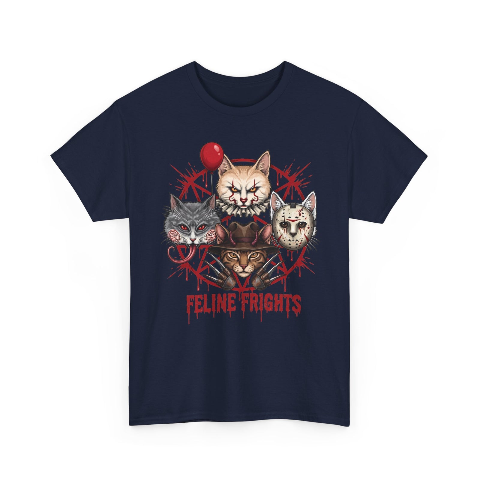 Funny Feline Frights T-Shirt — Slasher Movie Icons Cat Parody Apparel
