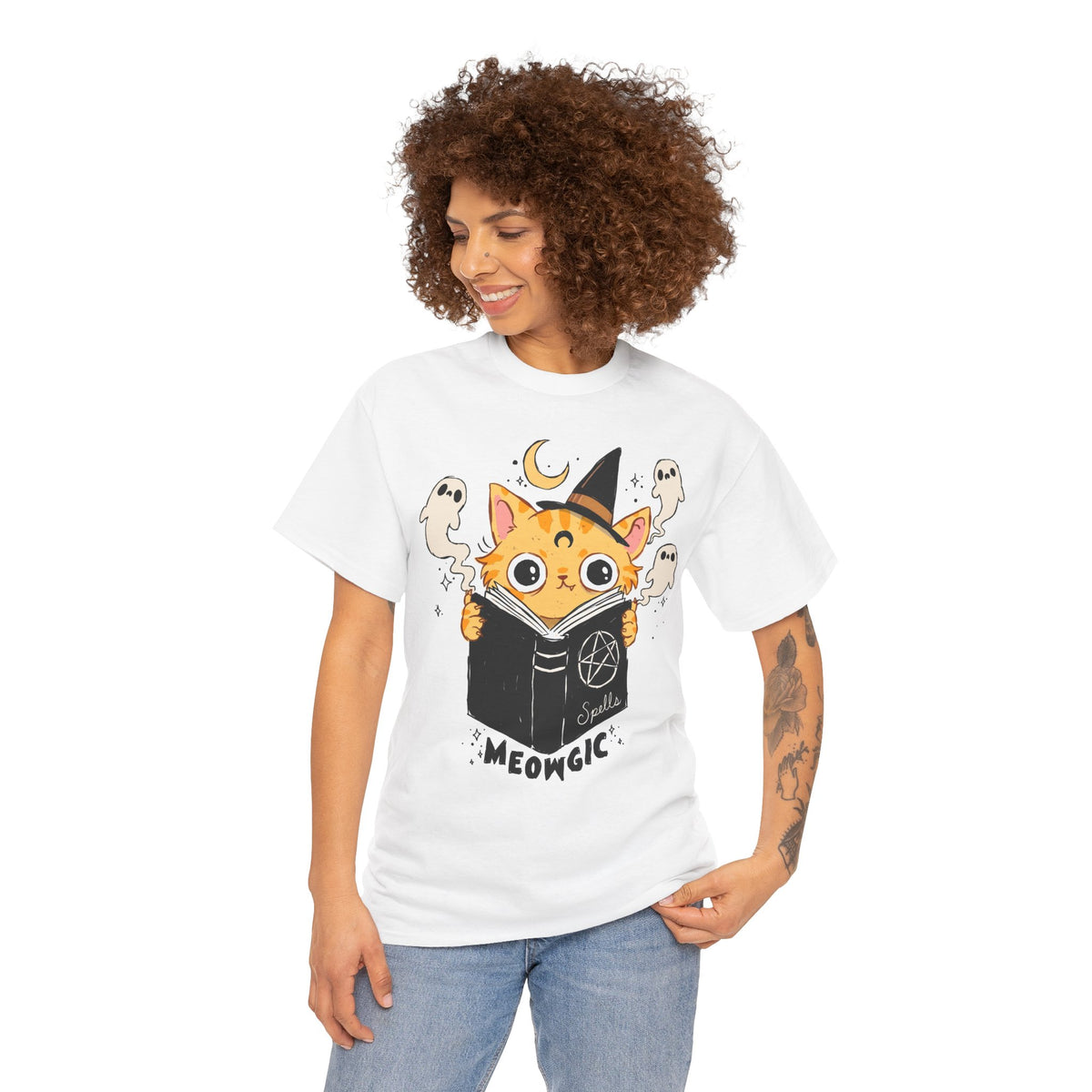 Meowgic Spellbook Orange Cat — Cute Witchy Halloween Graphic Art