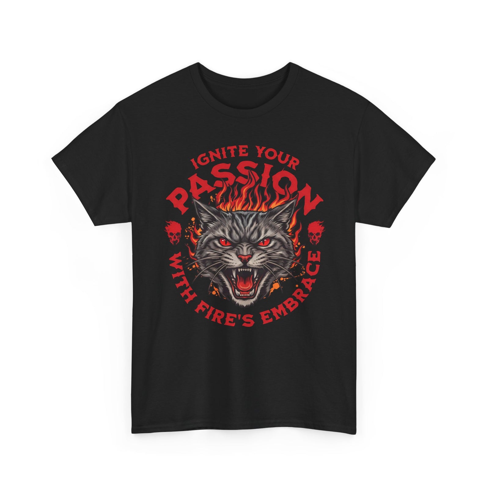 Ignite Your Passion T-Shirt — Flaming Heavy Metal Cat Gothic Tee