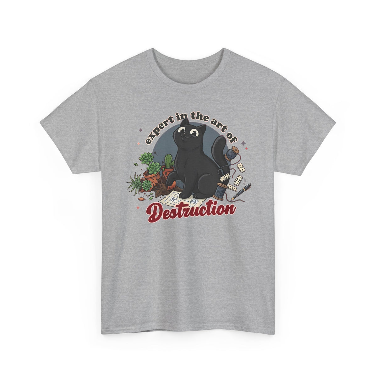 Cat Destruction T-Shirt — “Expert in the Art of Destruction” Cute Cat Plant Shirt