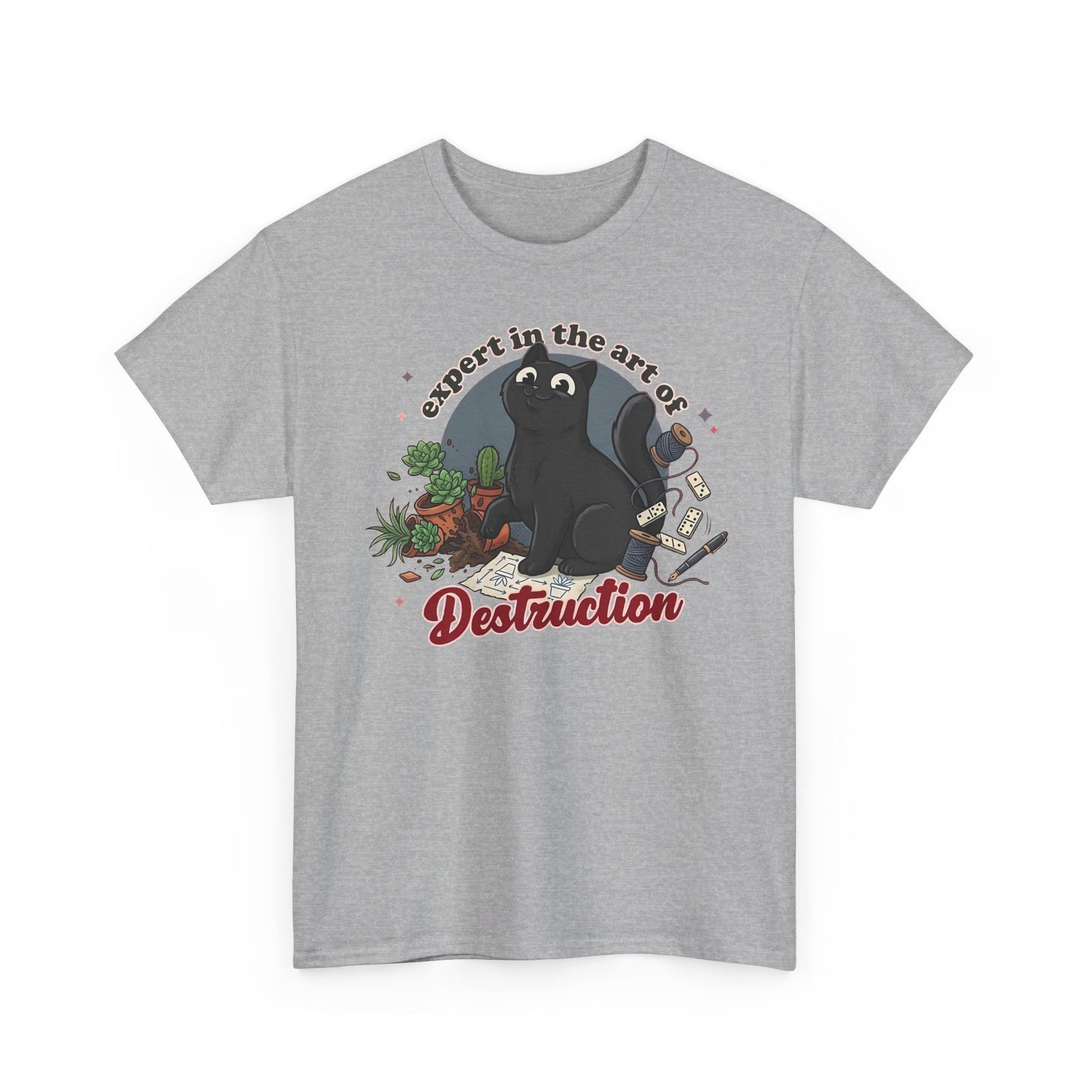 Cat Destruction T-Shirt — “Expert in the Art of Destruction” Cute Cat Plant Shirt