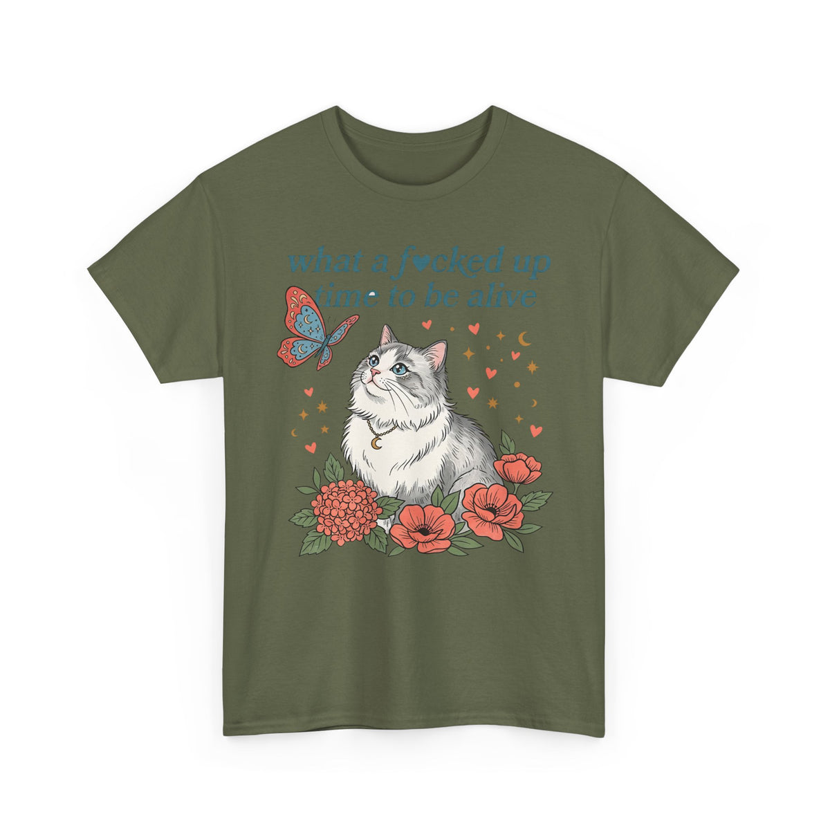 Retro Cat Tee — "What a Fucked Up Time to Be Alive" Graphic