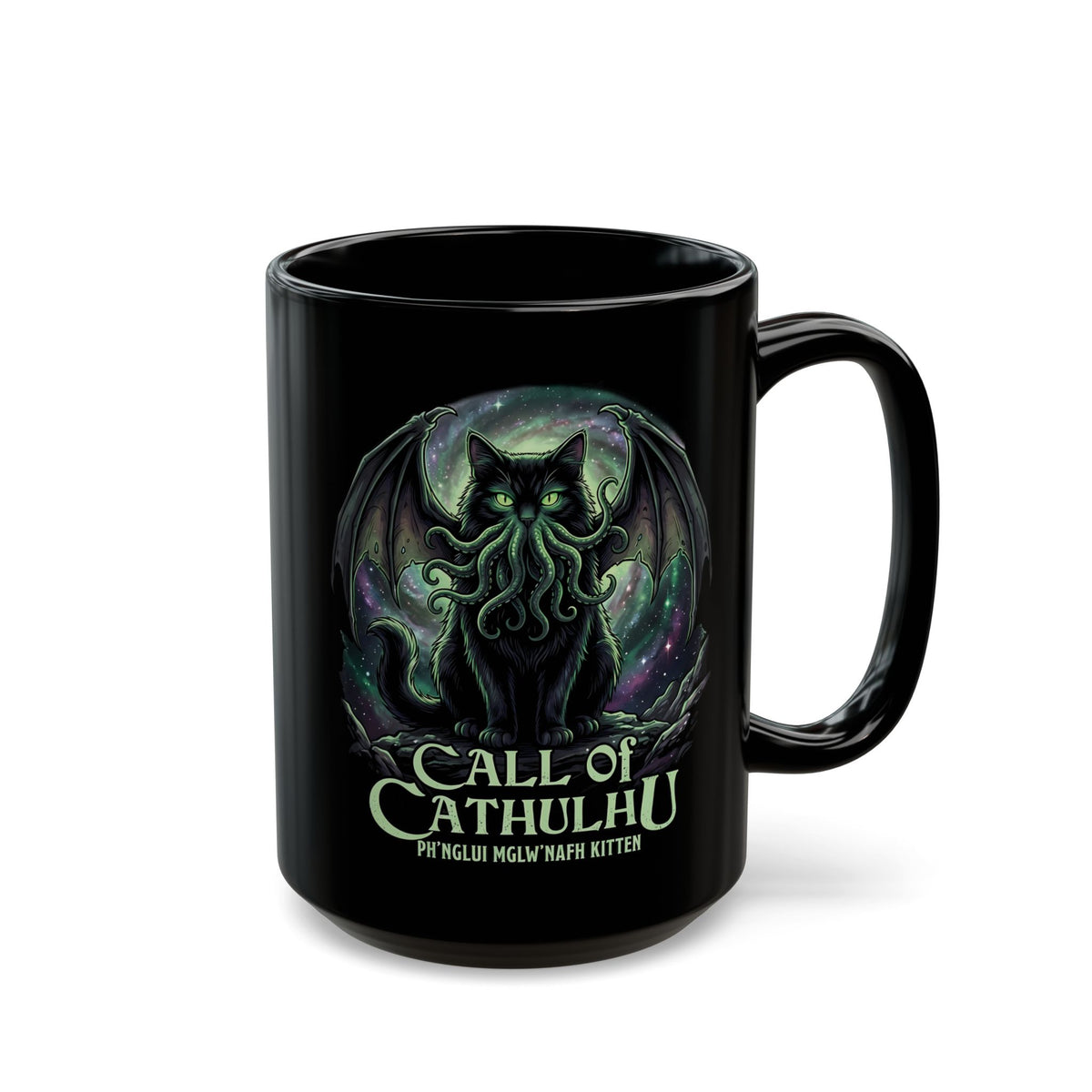 Cathulhu Black Mug — Cute Cthulhu Cat Graphic Mug