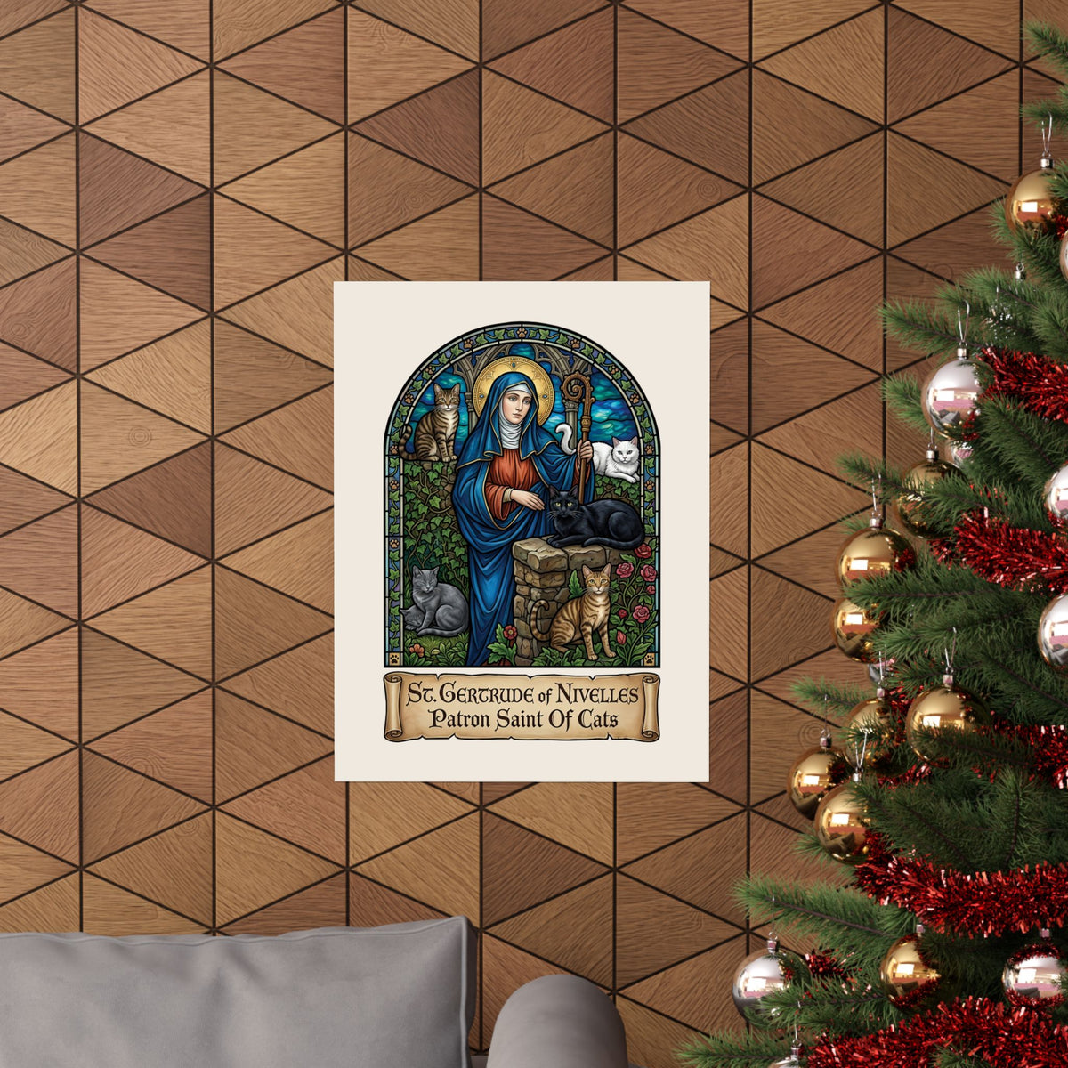 Saint Gertrude of Nivelles Cat Patron Poster — Patron Saint of Cats Poster