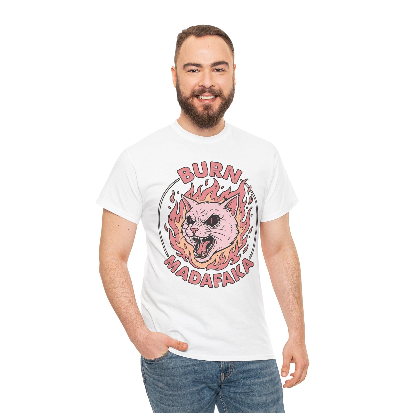 Funny Cat T‑Shirt — "Burn Madafaka" Graphic Tee