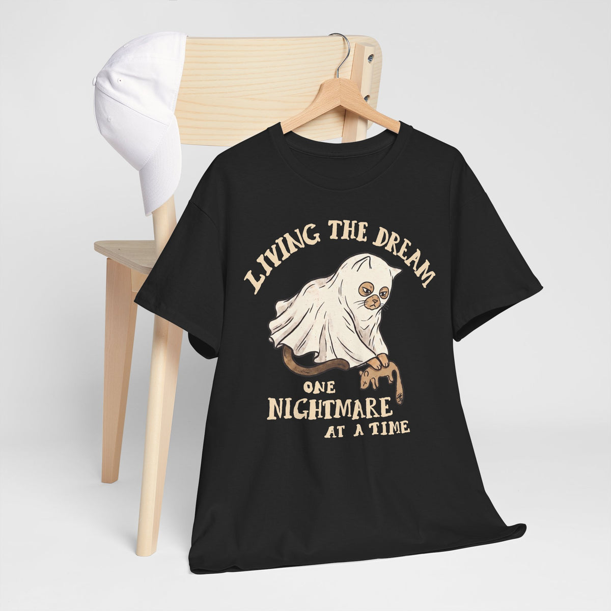 Living The Dream One Nightmare At A Time Ghost Cat — Sarcastic Halloween Art