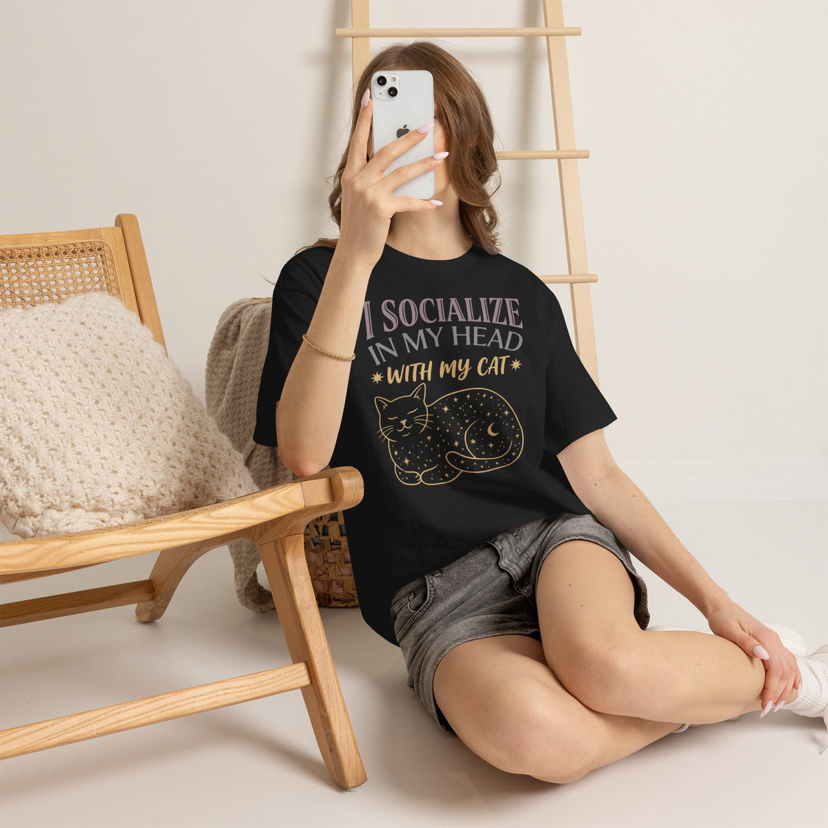 I Socialize in My Head With My Cat T-Shirt — Funny Cat Lover Tee