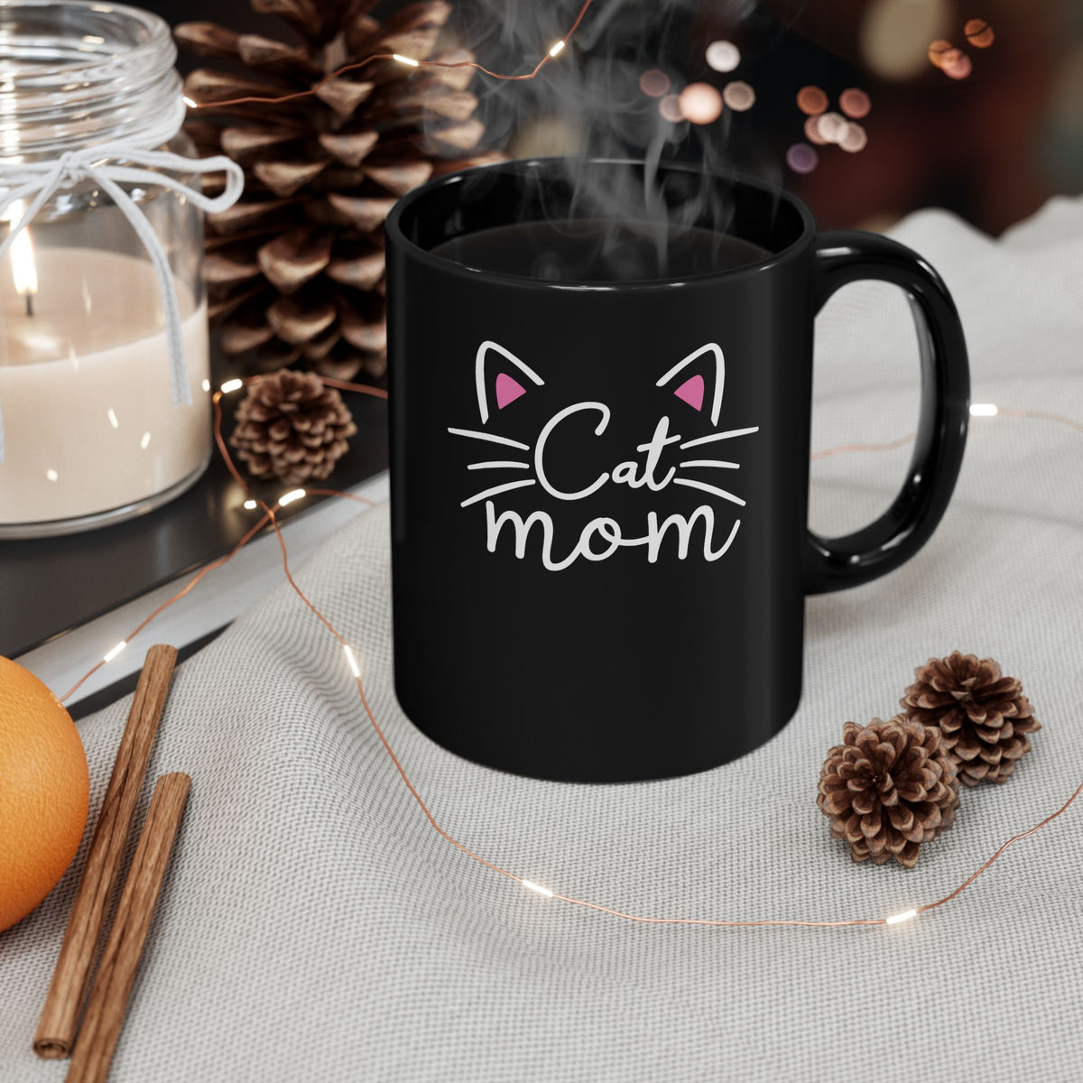 Cat Mom Black Mug - Cute Cat Lover Gift for Women