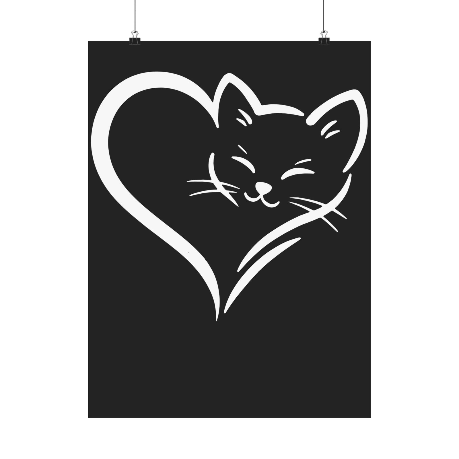 Cute Cat Heart Poster - Cat Lover Gift - Adorable Cat Silhouette Poster