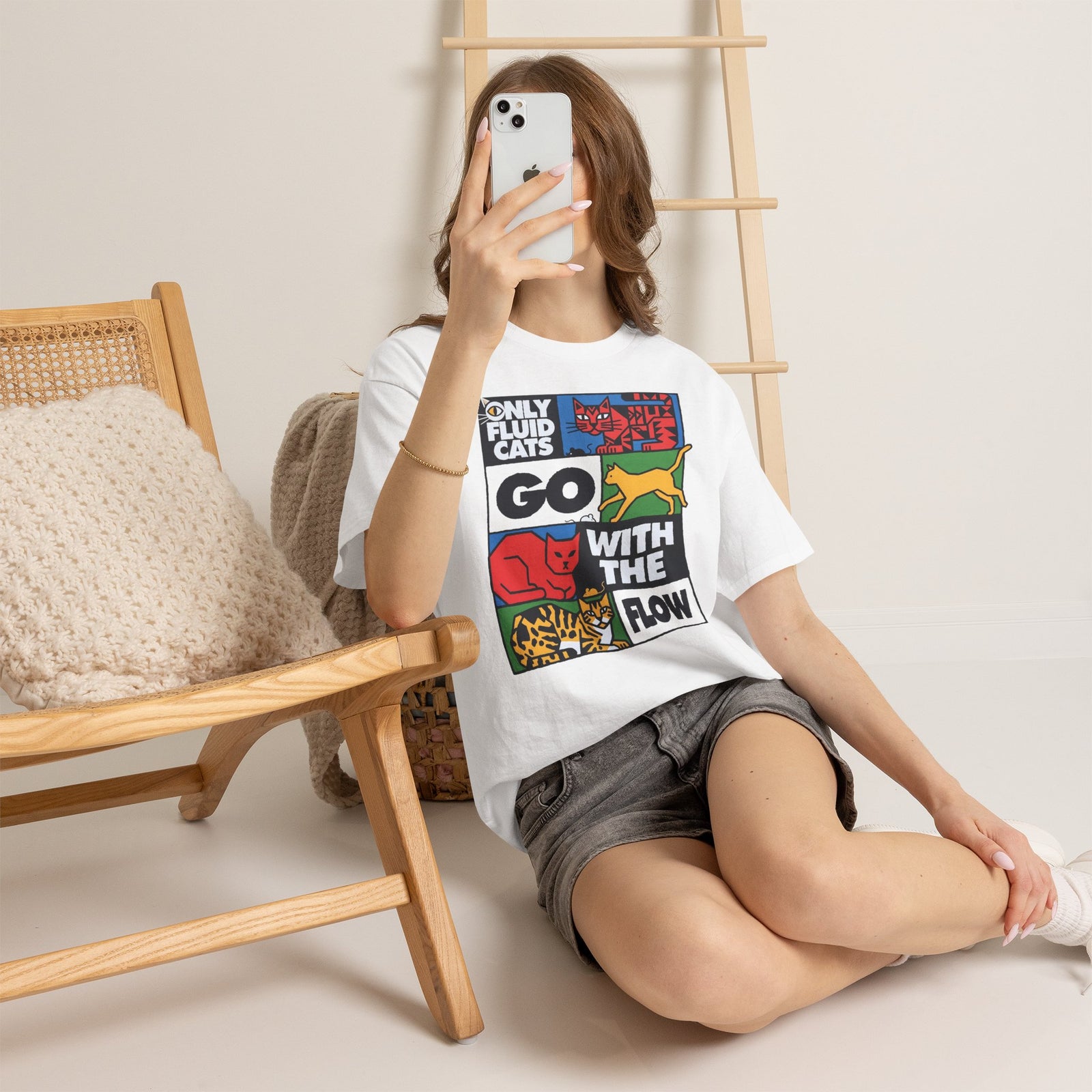 Only Fluid Cats Go With The Flow Shirt — Modern Abstract Pop Art Cat T-Shirt