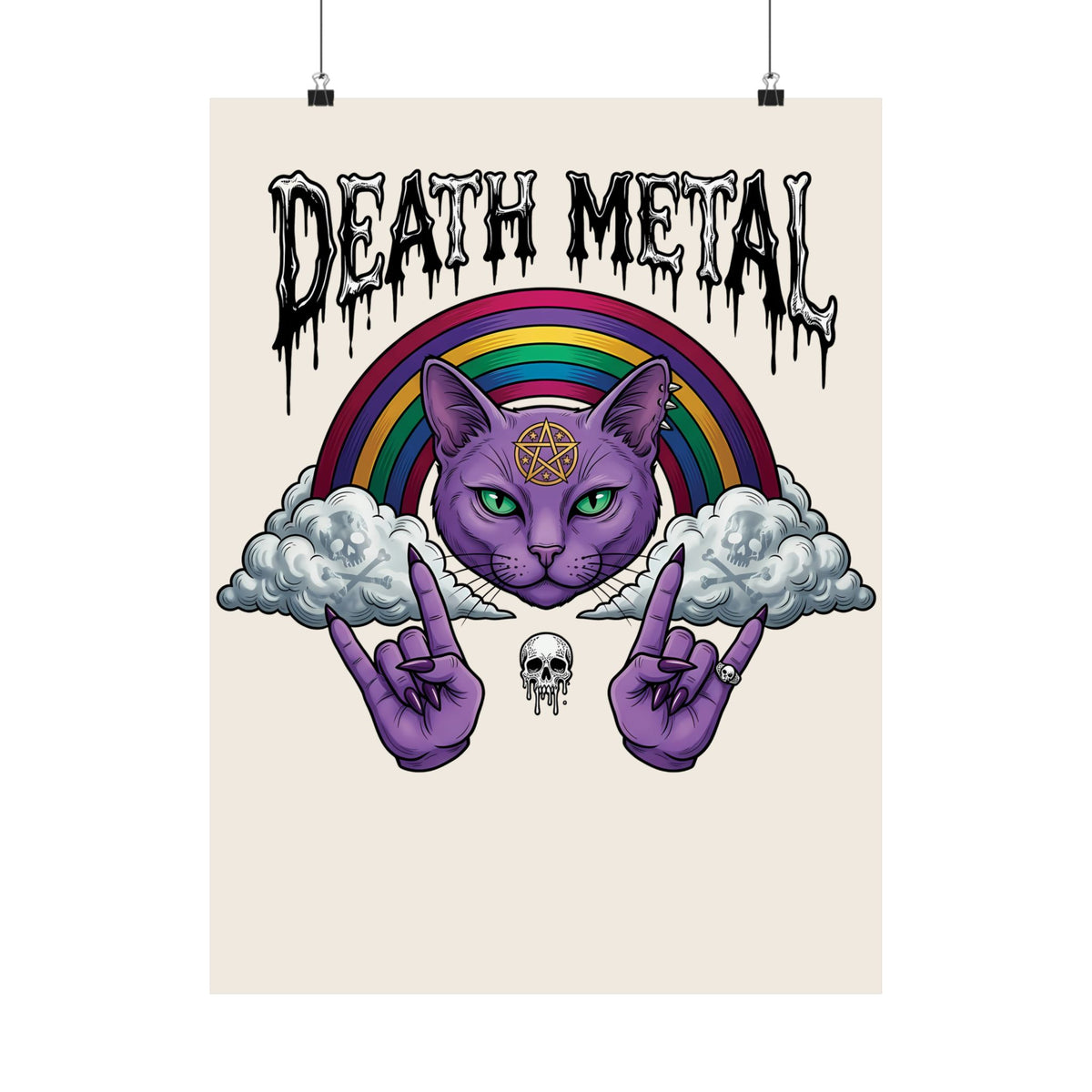 Death Metal Cat Poster — Gothic Black Cat Poster for Metal Fans