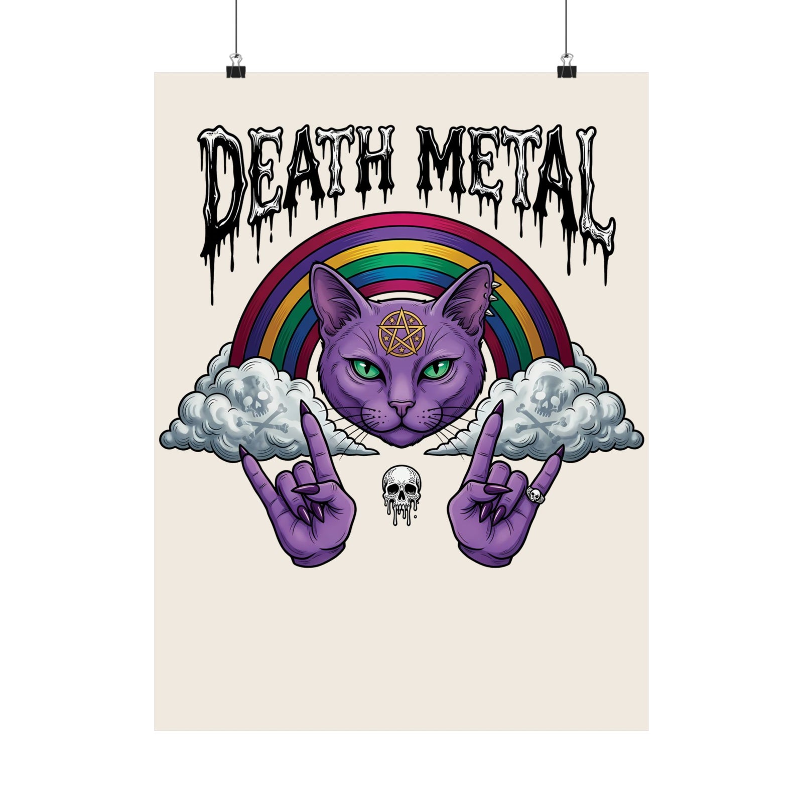Death Metal Cat Poster — Gothic Black Cat Poster for Metal Fans