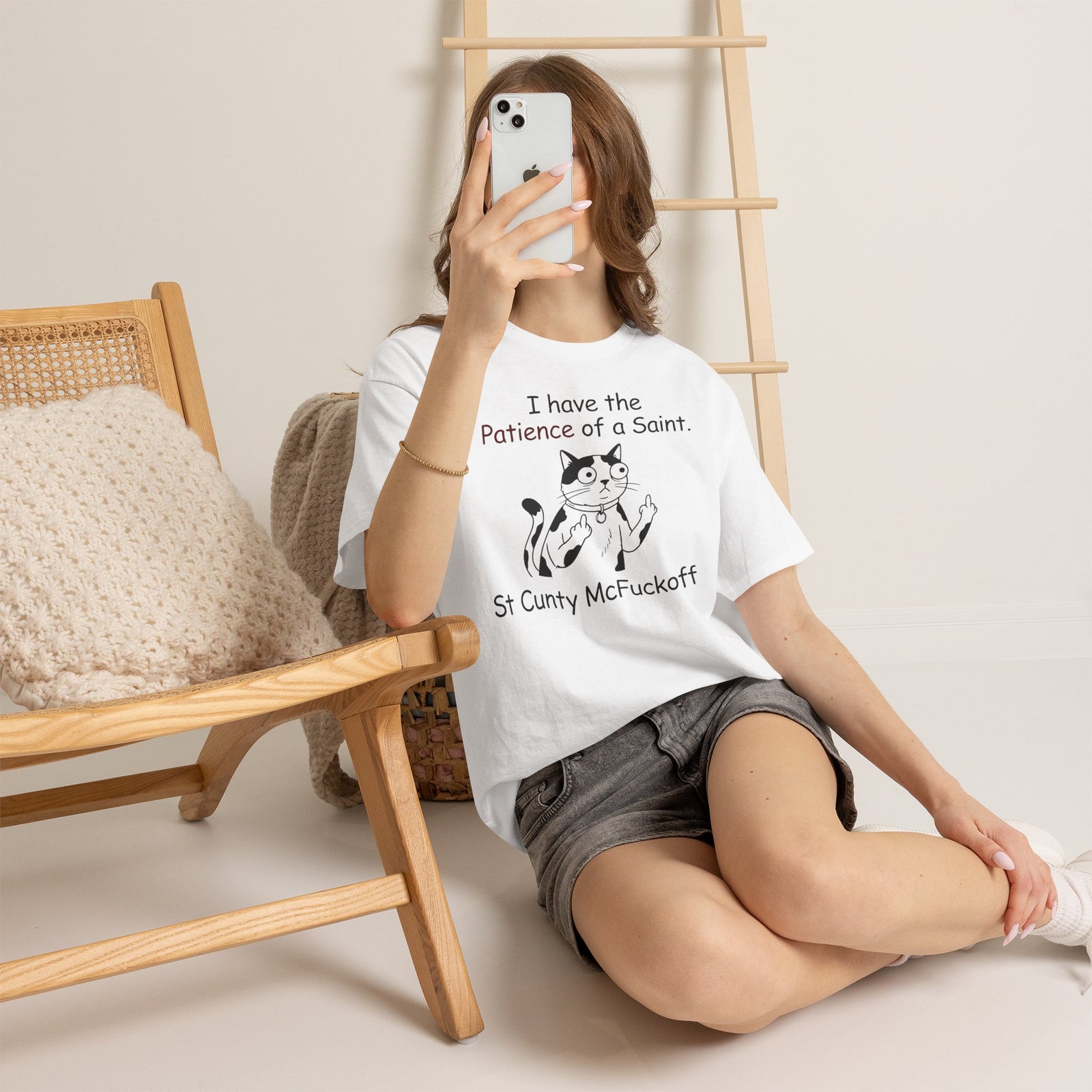 I Have the Patience of a Saint 'St Cunty Mcfuckoff' Cat T-Shirt