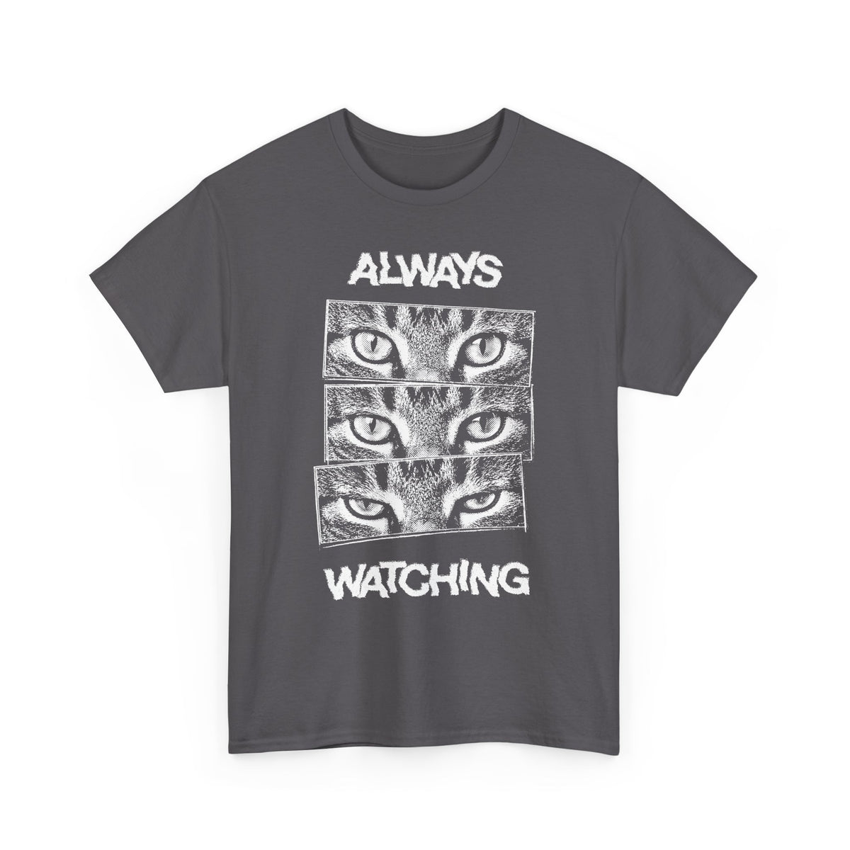 Always Watching Cat T-Shirt — Funny Grunge Black and White Feline Eyes Tee