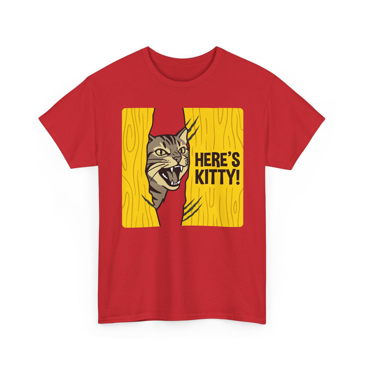 Funny Cat Parody T-Shirt — "Here's Kitty" Graphic Tee
