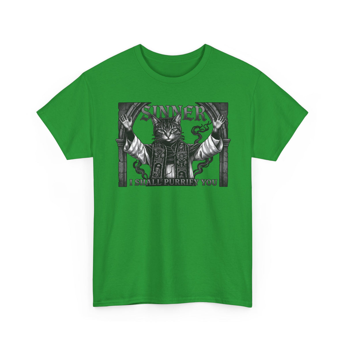 Sinner Shall I Purrify You Cat Tee — 'Purriest' Funny Gothic Cat Shirt