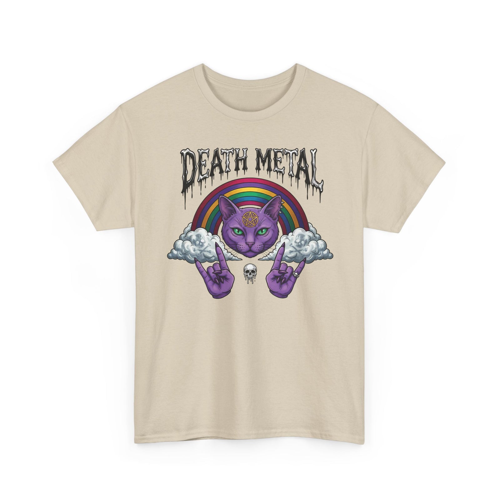 Death Metal Cat T-Shirt — Gothic Black Cat Tee for Metal Fans
