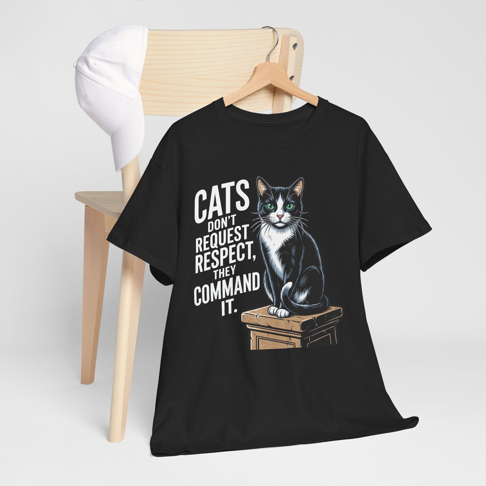 Cats Don’t Request Respect They Command It T‑Shirt — Vintage Black Cat Graphic Tee