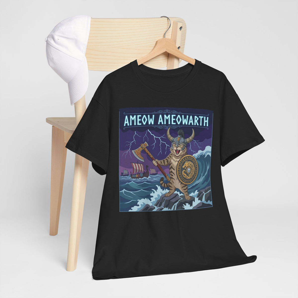 Ameow Ameowarth Cat Viking T-Shirt — Funny Viking Cat Graphic Tee