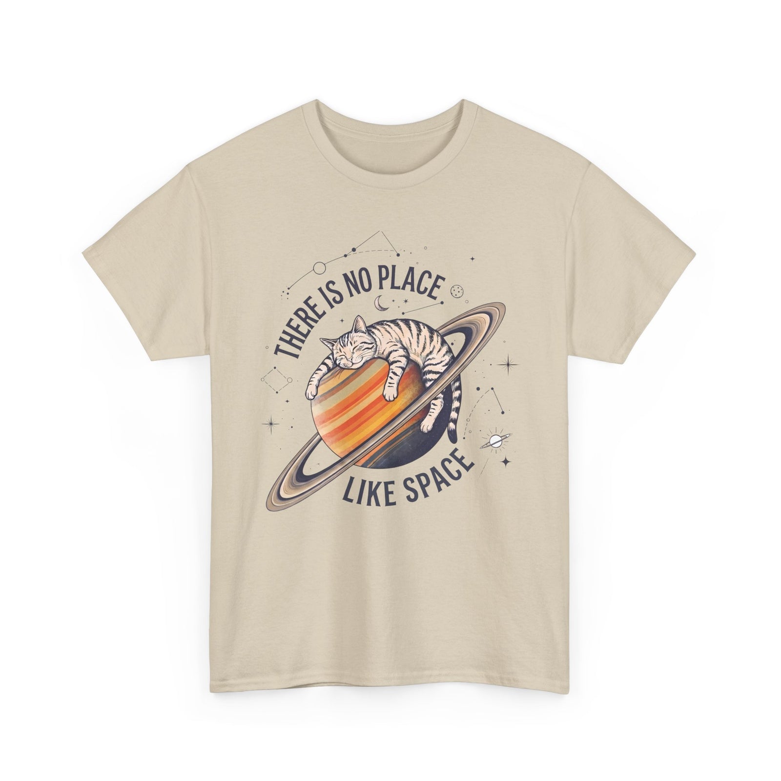 There Is No Place Like Space T-Shirt — Funny Sleeping Cat Saturn Tee