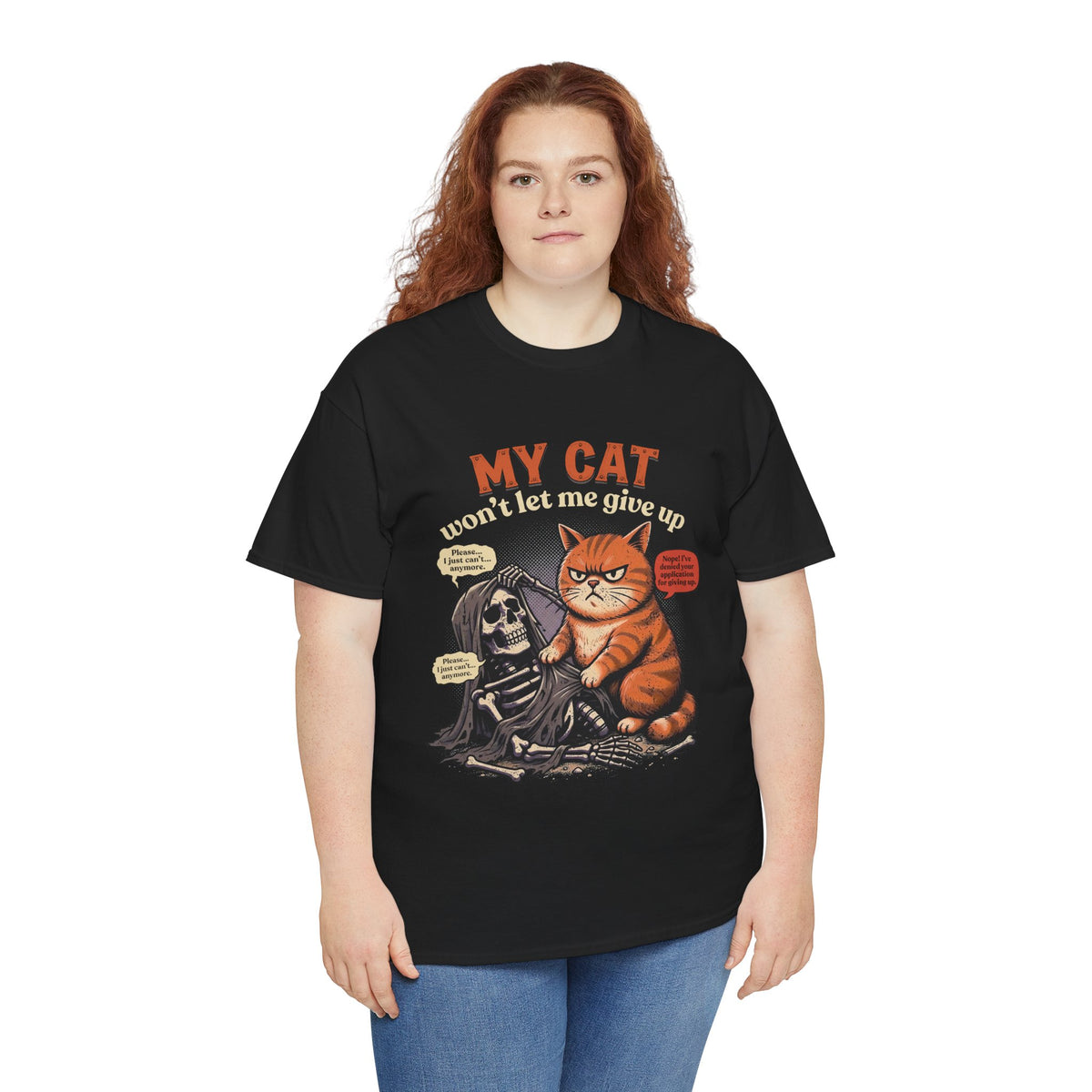 “My Cat Won’t Let Me Give Up” T‑Shirt — Cat Lover Motivational Tee