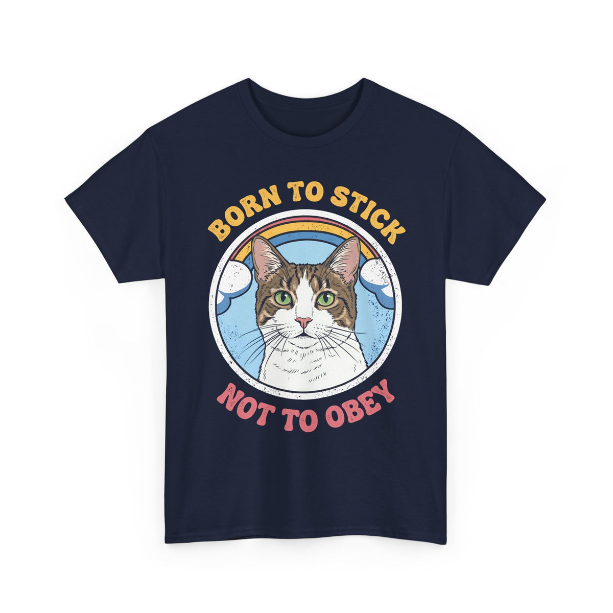 Born To Stick Not To Obey T-Shirt — Retro Rainbow Cat Graphic Tee