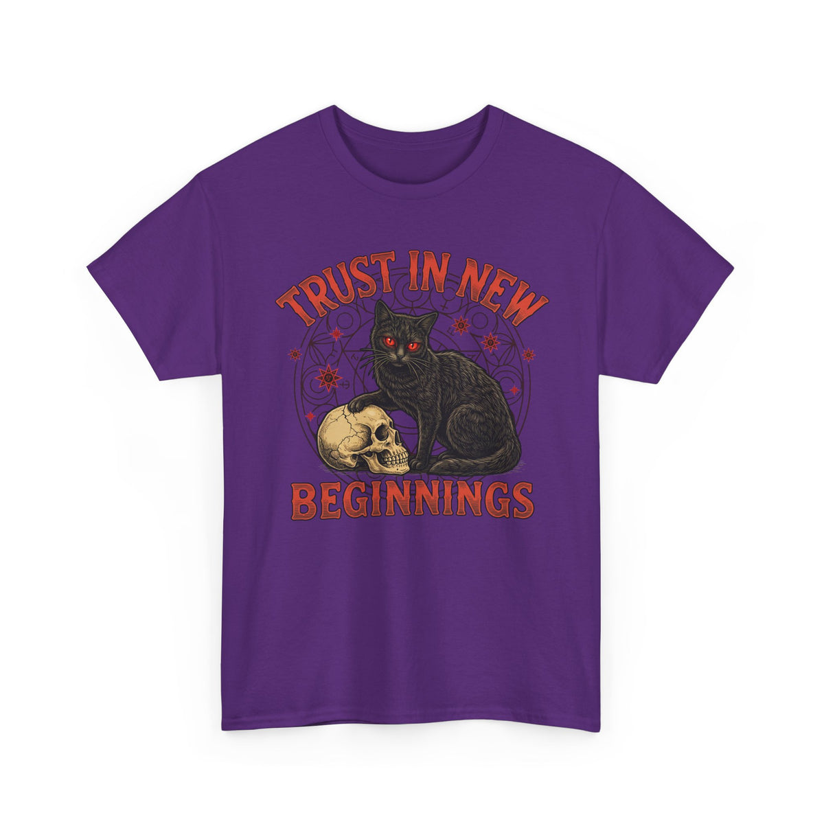 Trust In New Beginnings Cat T-Shirt — Occult Black Cat Skull Gothic Tee