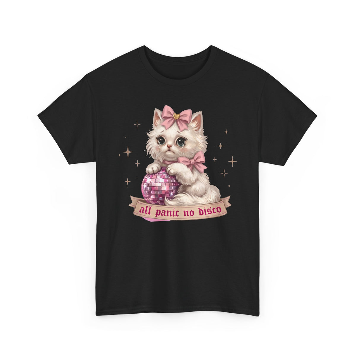 All Panic No Disco T-Shirt — Crying Kitten Pink Disco Ball Tee