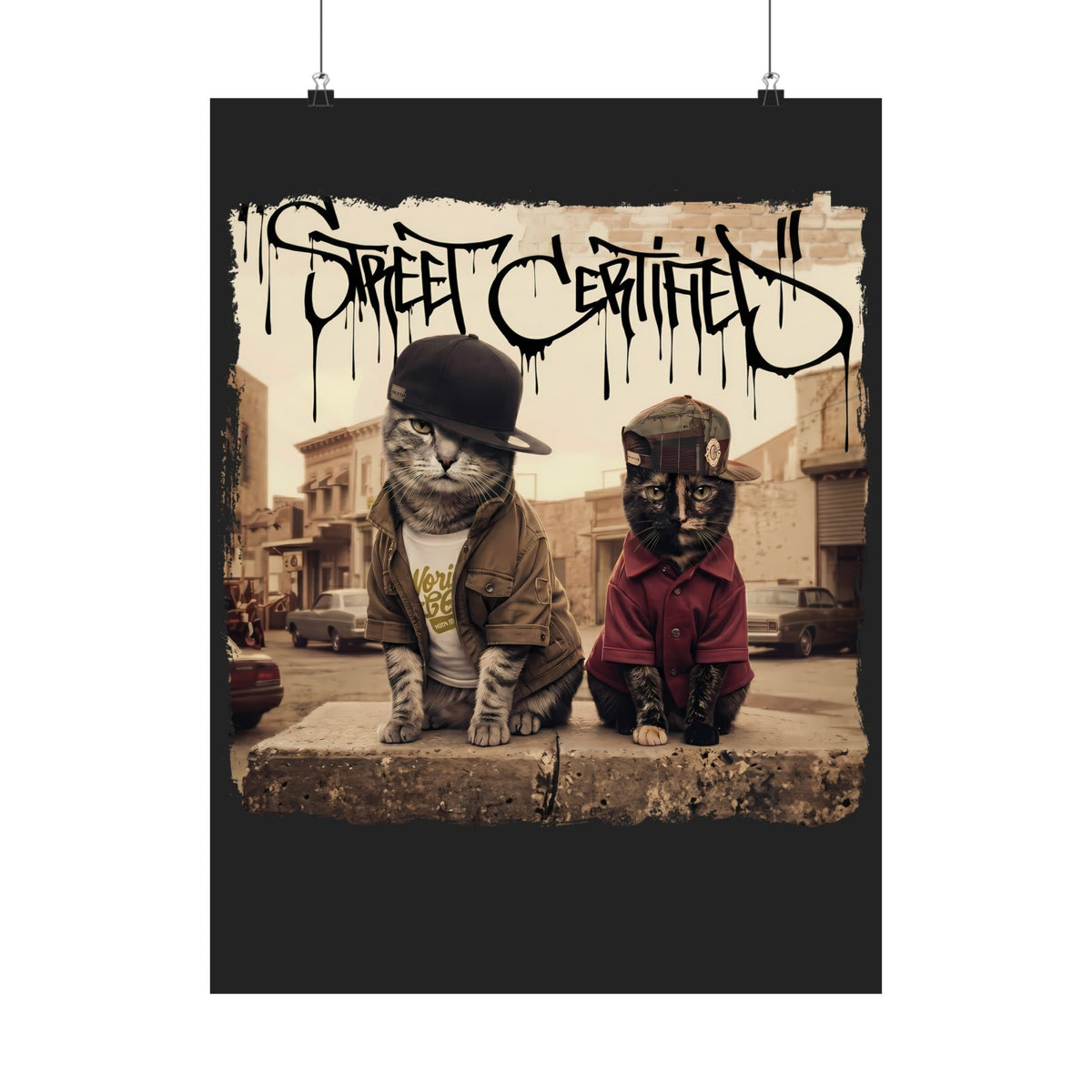 Funny Streetwear Cats "Street Certified" Retro Graphic Poster
