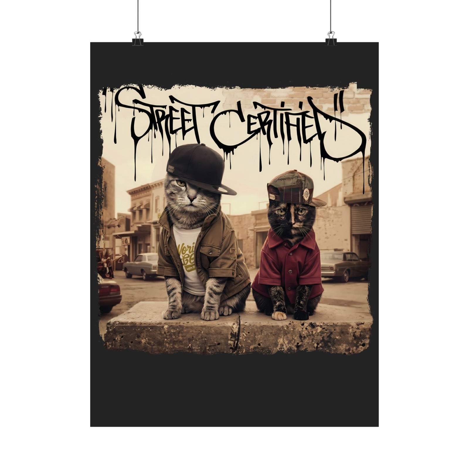 Funny Streetwear Cats "Street Certified" Retro Graphic Poster