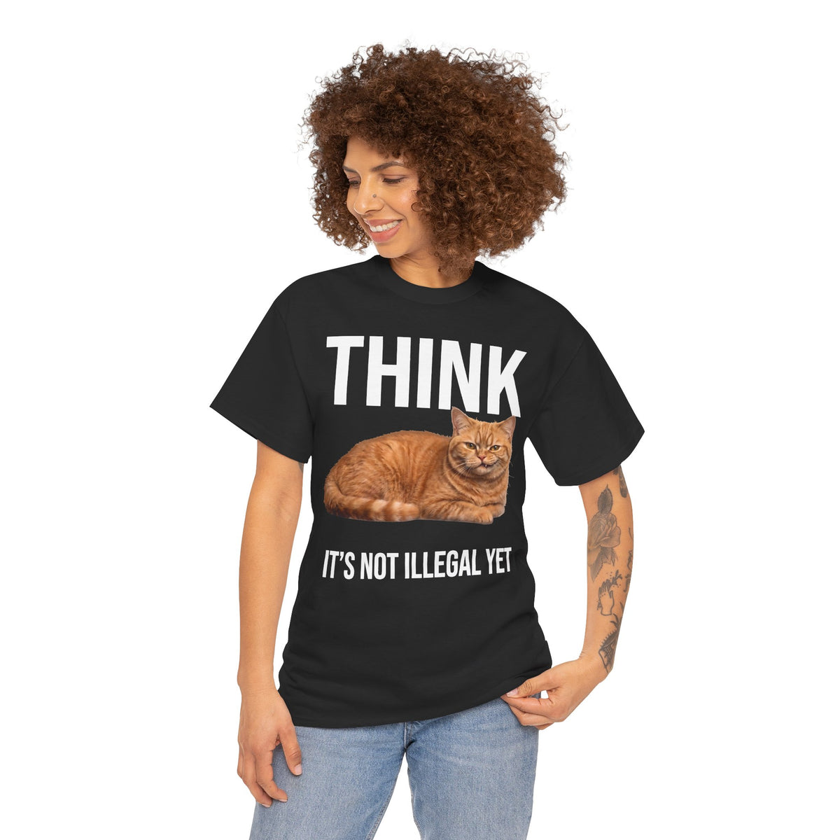 Think It's Not Illegal Yet T-Shirt — Funny Orange Cat Sarcastic Tee