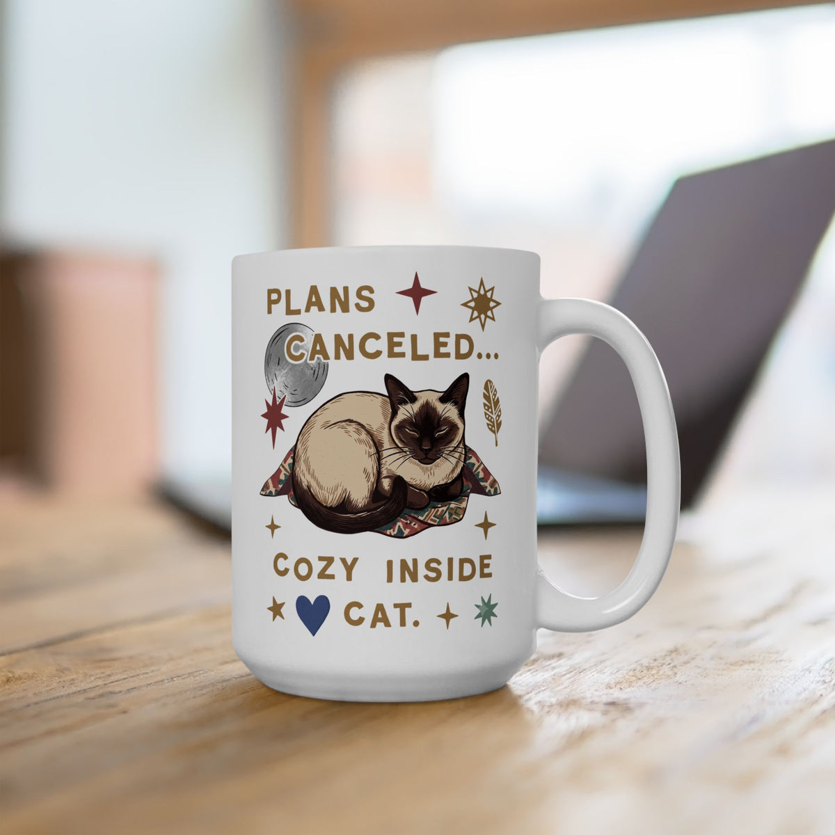 Plans Canceled Cozy Indoor Cat Ceramic Mug — "Plans Canceled" Graphic Mug