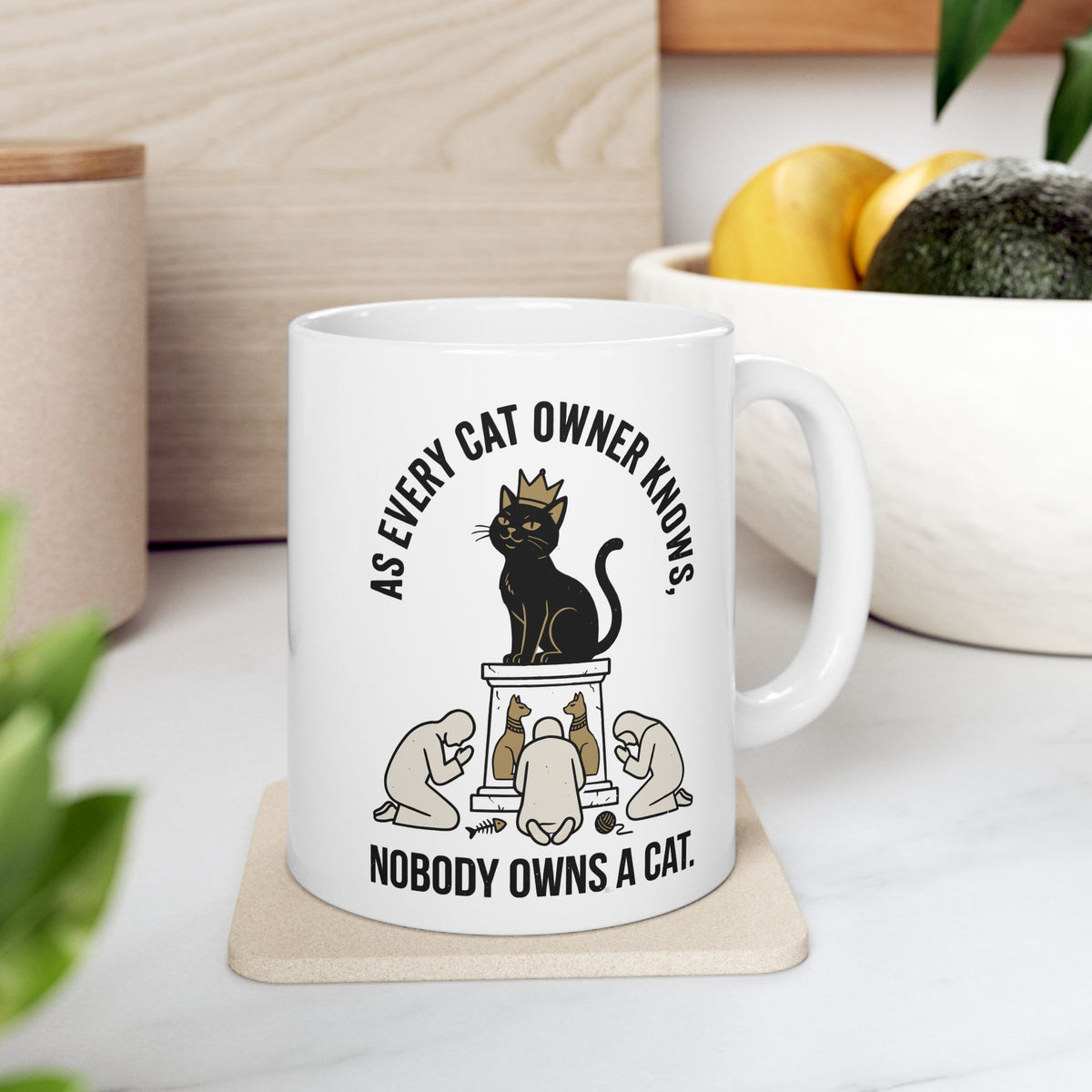 Nobody Owns a Cat Ceramic Mug — Funny Cat Owner Mug