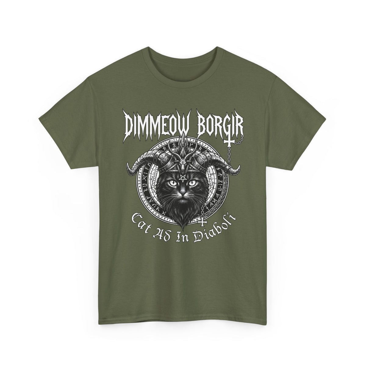 Black Metal Cat T-Shirt — "Dimmeow Borgir" Gothic Cat Band Tee
