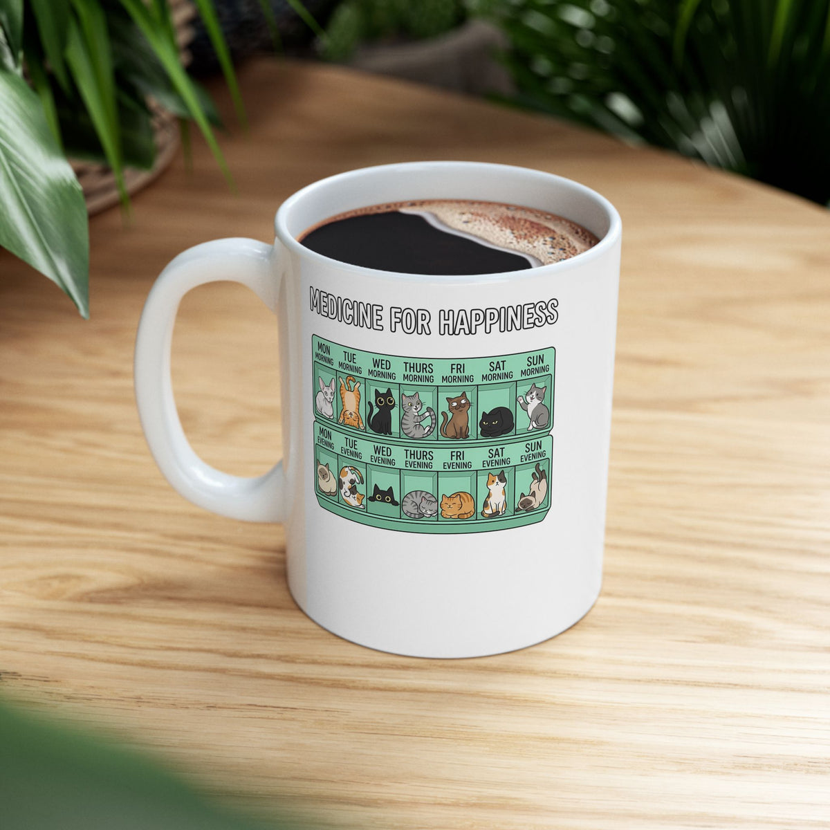 Medicine For Happiness Cat Ceramic Mug