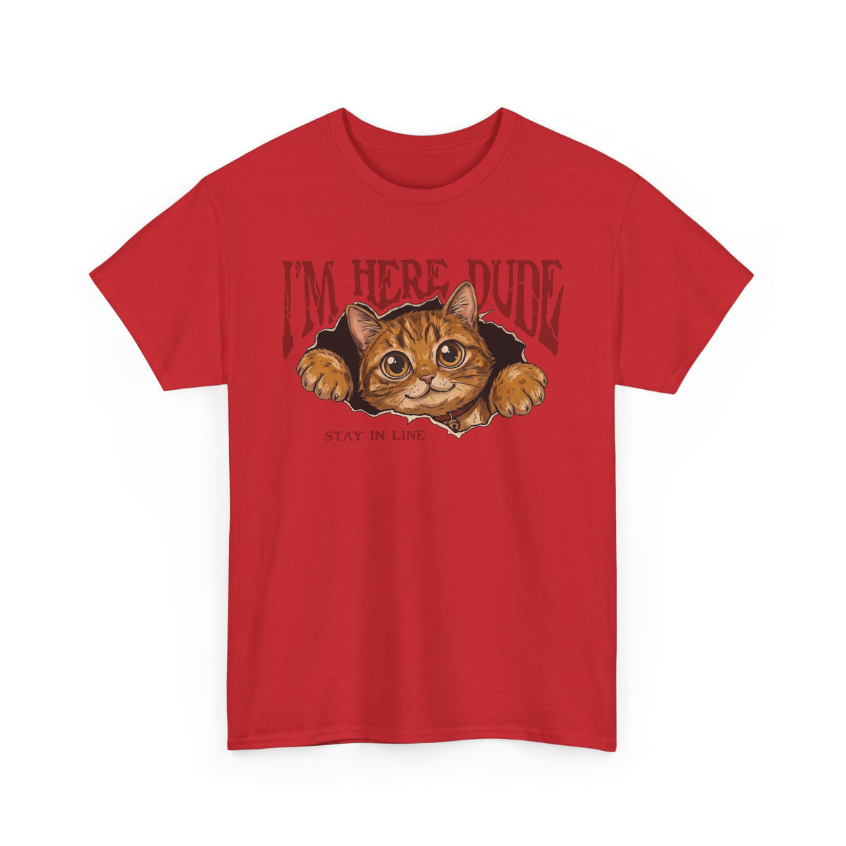 I'm Here Dude Cat T-Shirt — Funny Orange Tabby Ripped Graphic Tee