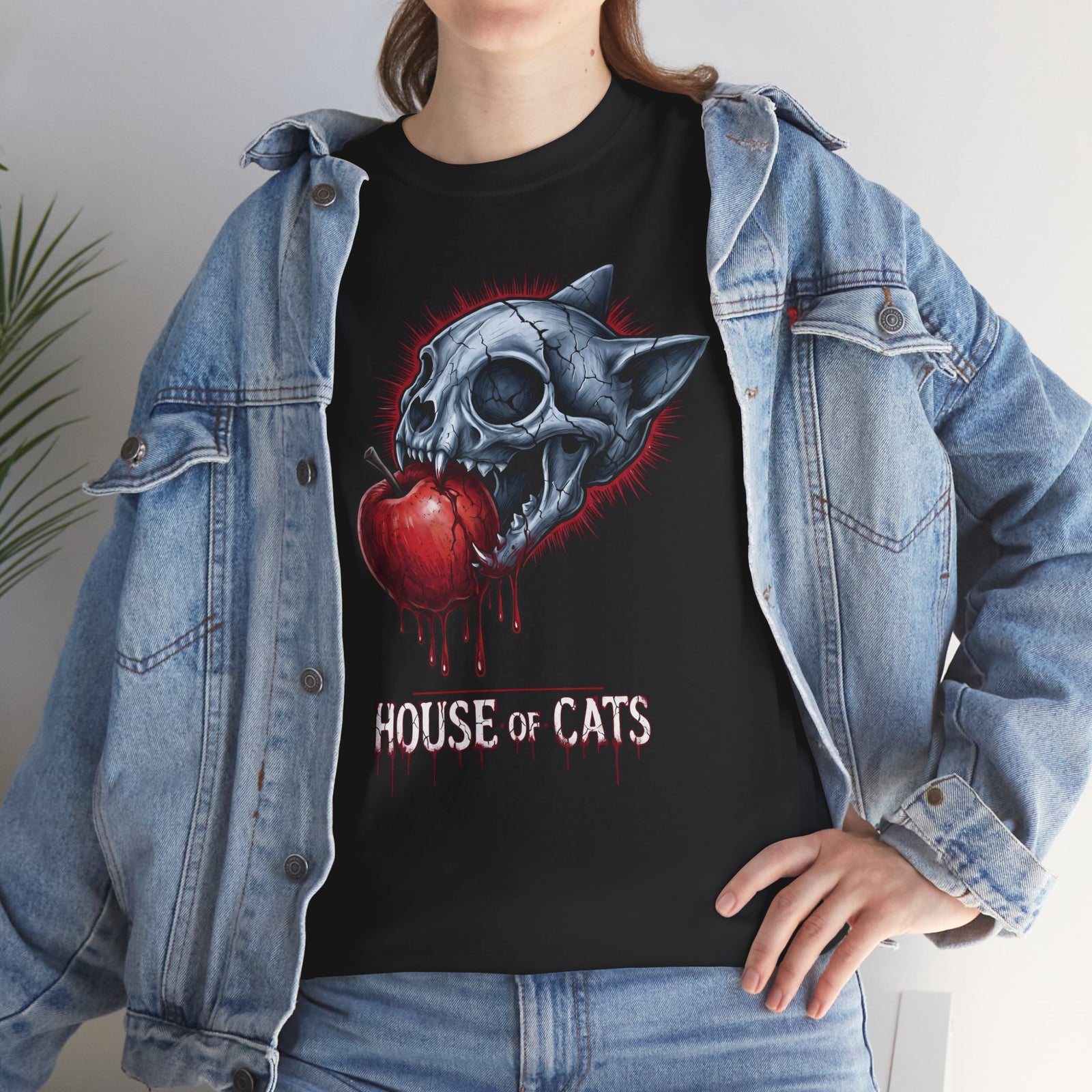 House Of Cats T-Shirt — Gothic Cat Skull Dripping Apple Tee