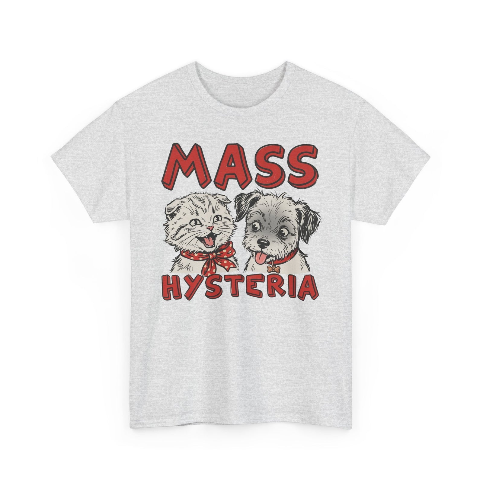 Cat & Dog Mass Hysteria Tee Funny Puppy & Kitten Line Art T-Shirt