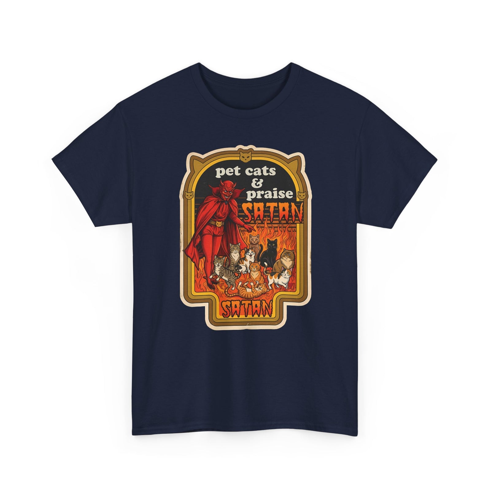 Pet Cats and Praise Satan T-Shirt — Gothic Cat Lover Tee