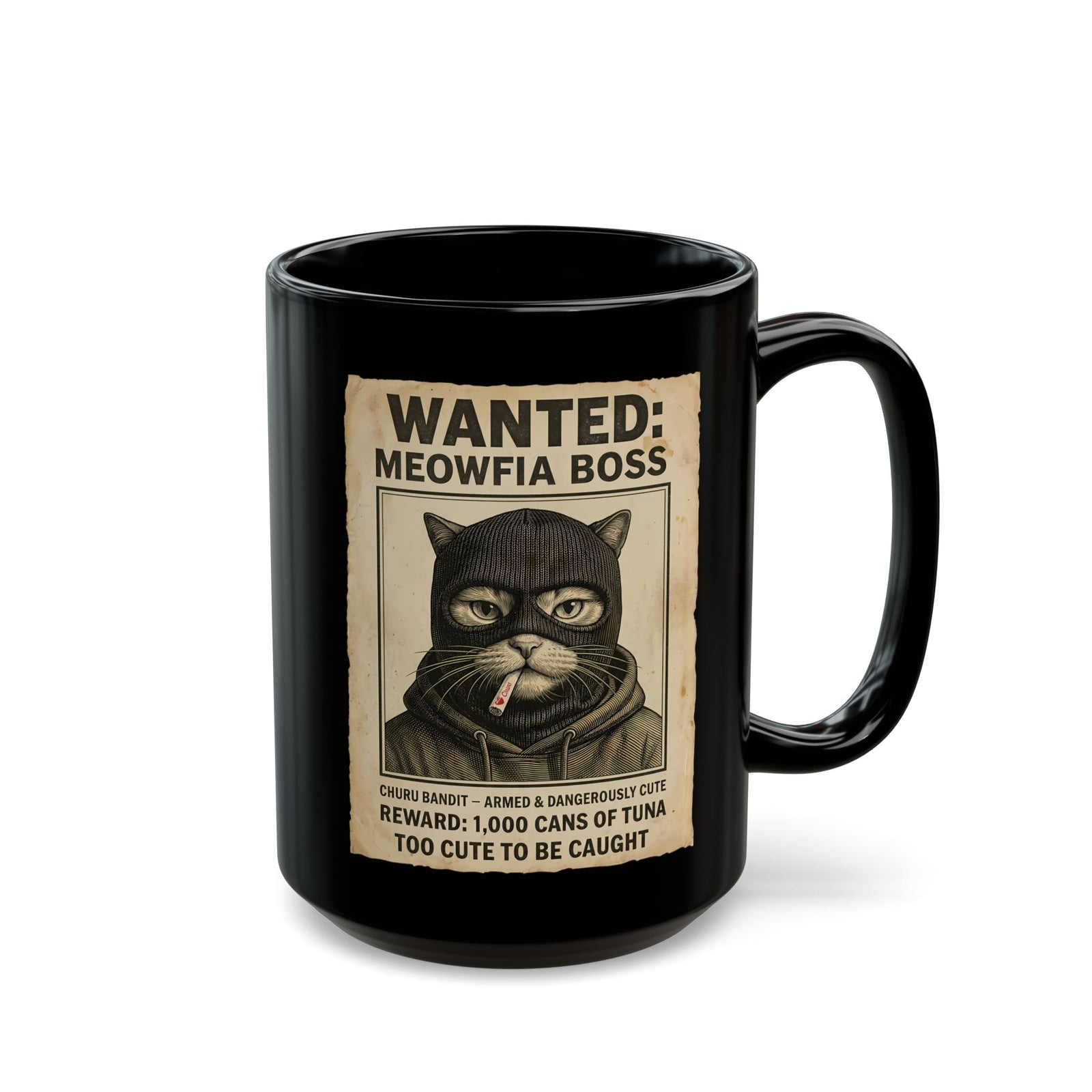 "Meowfia Boss" Wanted Poster Funny Cat Black Mug