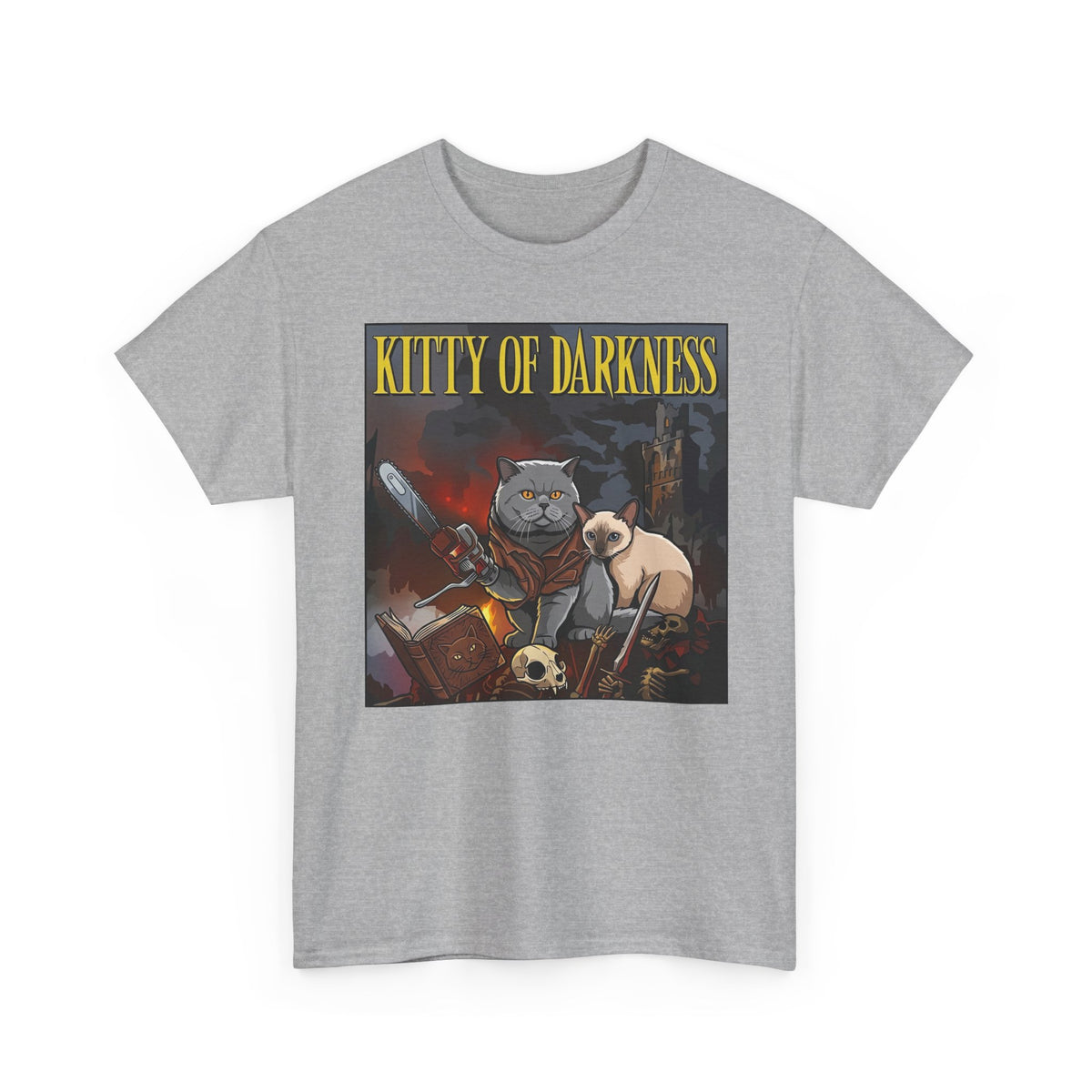 Kitty of Darkness Graphic Tee — Gothic Cat Horror Band Shirt