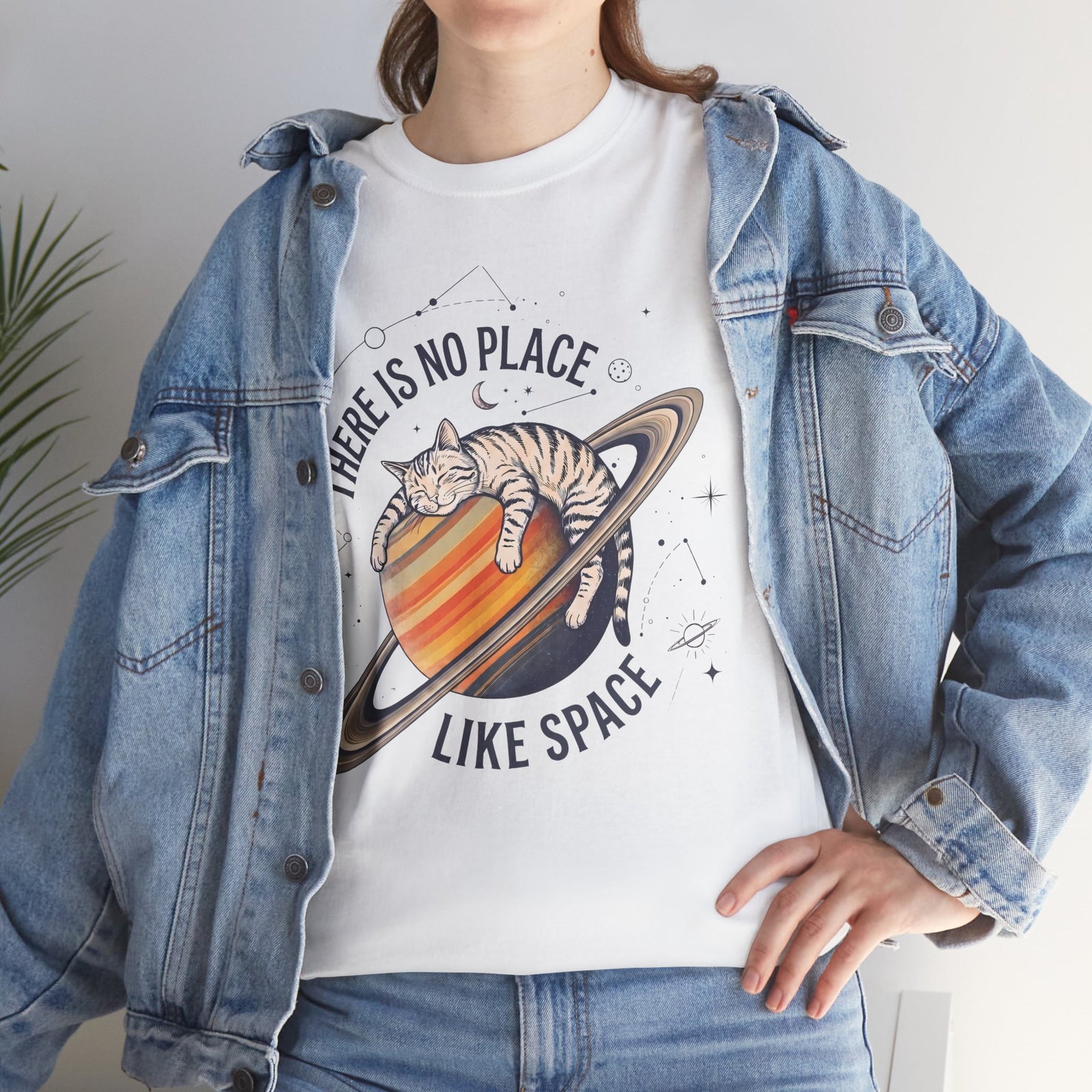There Is No Place Like Space T-Shirt — Funny Sleeping Cat Saturn Tee