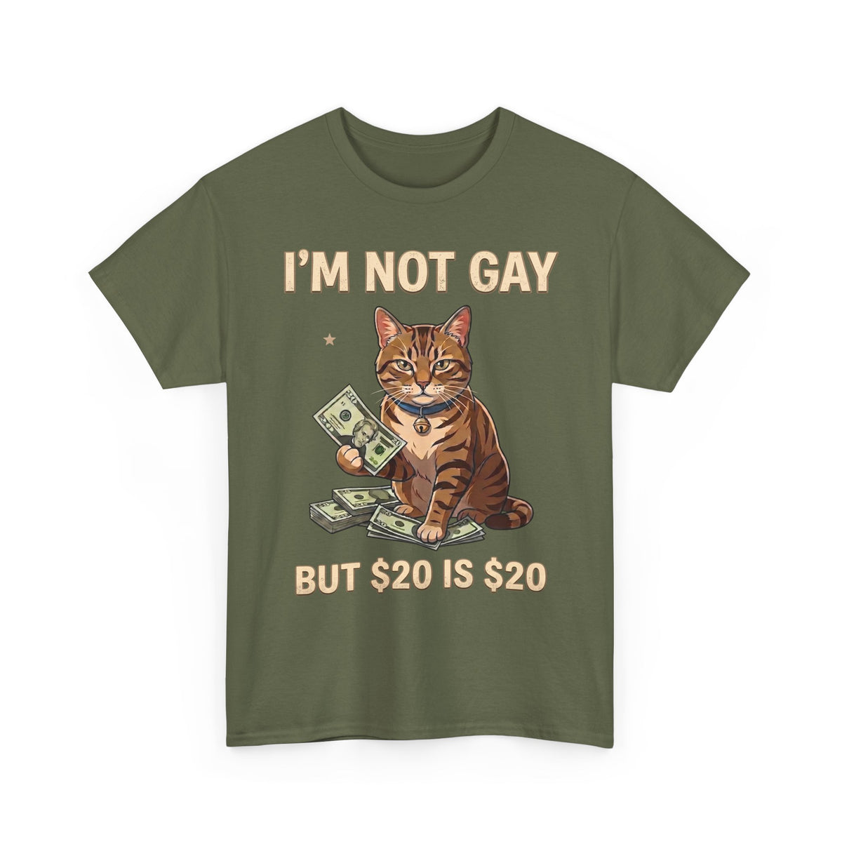 I'm Not Gay But $20 Is $20 T-Shirt — Funny Cat Cash Meme Tee