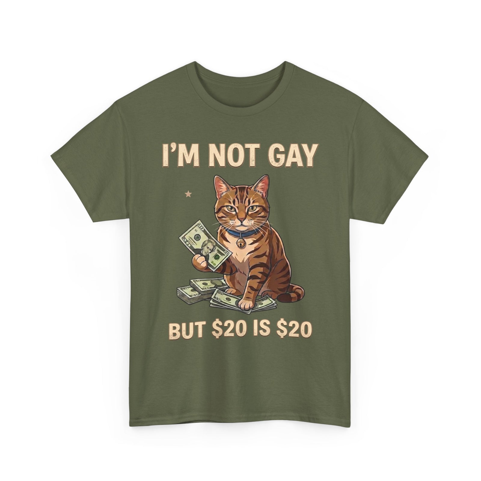I'm Not Gay But $20 Is $20 T-Shirt — Funny Cat Cash Meme Tee