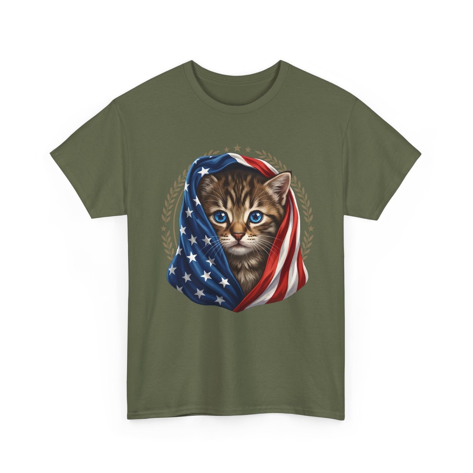Patriotic American Flag Cat T-Shirt Cute Kitten USA Pride
