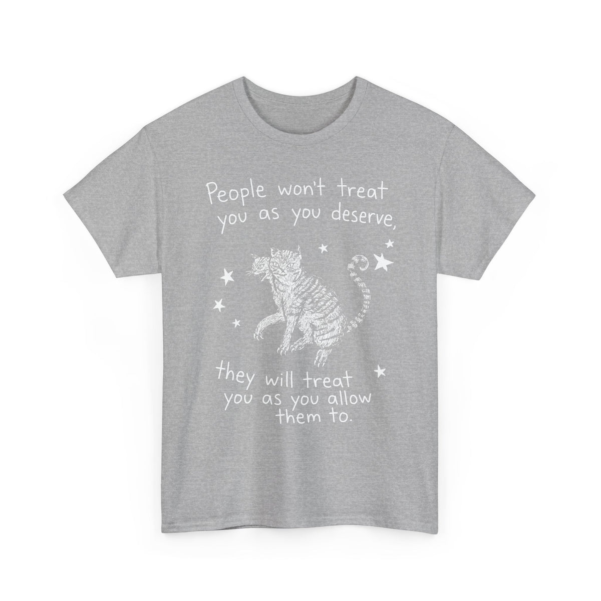 Two-Headed Tabby Cat T-Shirt — "People Won't Treat You As You Deserve" Gothic Woodcut Tee