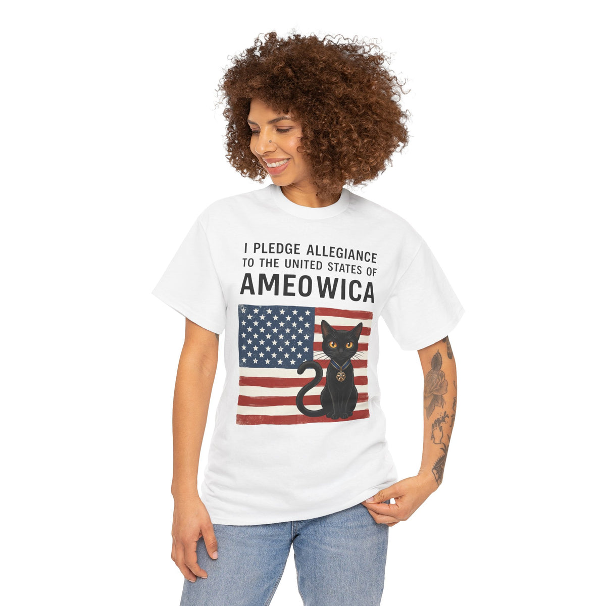 United States of Ameowica Funny Patriotic Black Cat T-Shirt