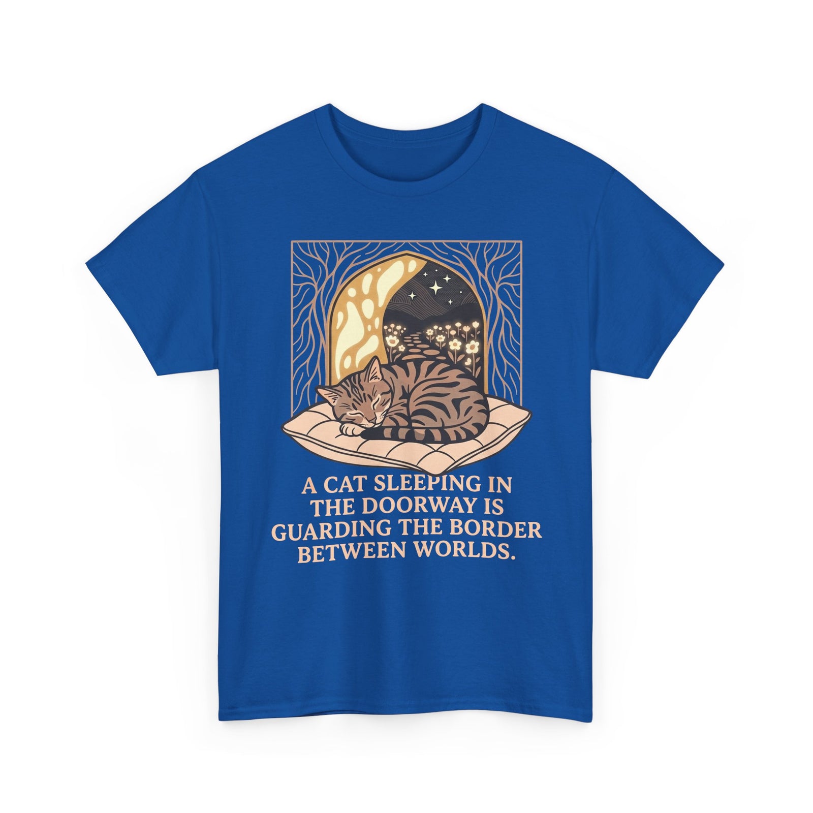Mystical Cat Sleeping in the Doorway T-Shirt — "Guarding the Border Between Worlds"