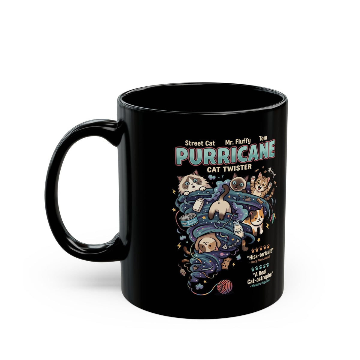 Purricane Funny Cat Black Mug